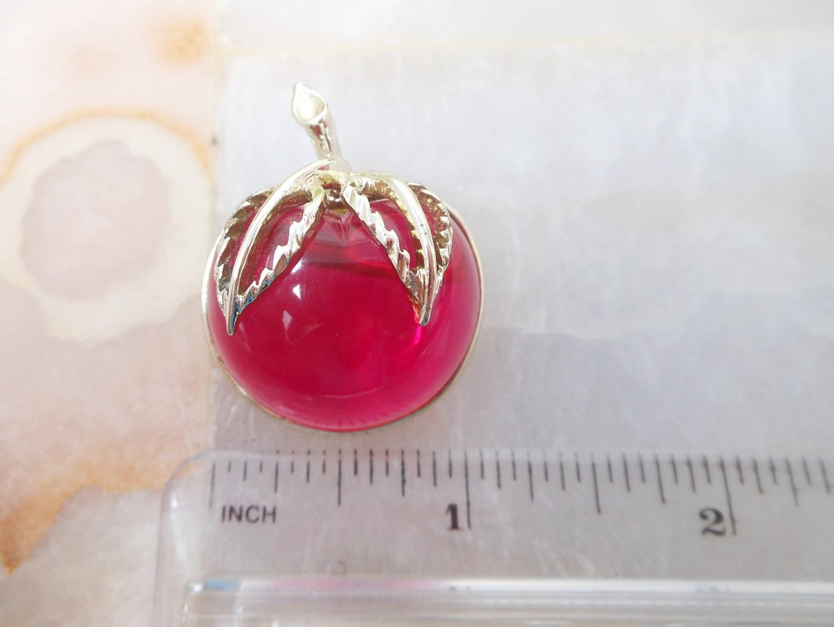 Vintage SARAH COVENTRY Pink Apple Brooch Bright Fruit Jelly Belly Lucite Burgundy Pin Designer Jewelry Mid Century, VivianJoel.com