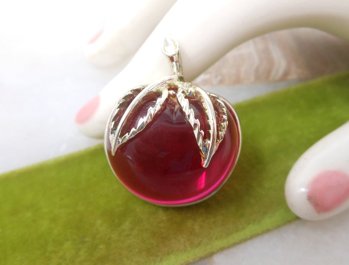 Vintage SARAH COVENTRY Pink Apple Brooch Bright Fruit Jelly Belly Lucite Burgundy Pin Designer Jewelry Mid Century, VivianJoel.com