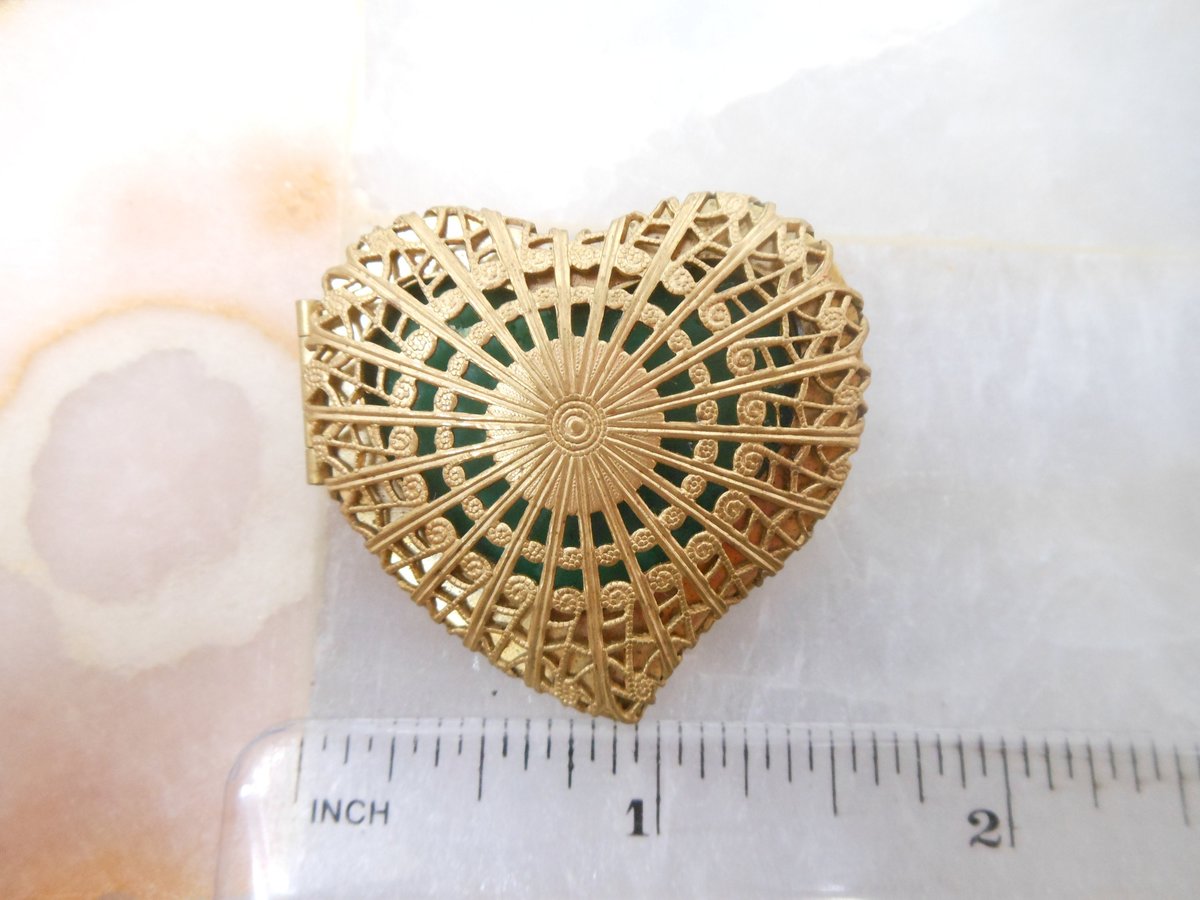 Vintage Perfume Brooch Pin Heart Filigree Pomander Locket Mid Century Vinaigrette Valentine Jewelry Gift, VivianJoel.com