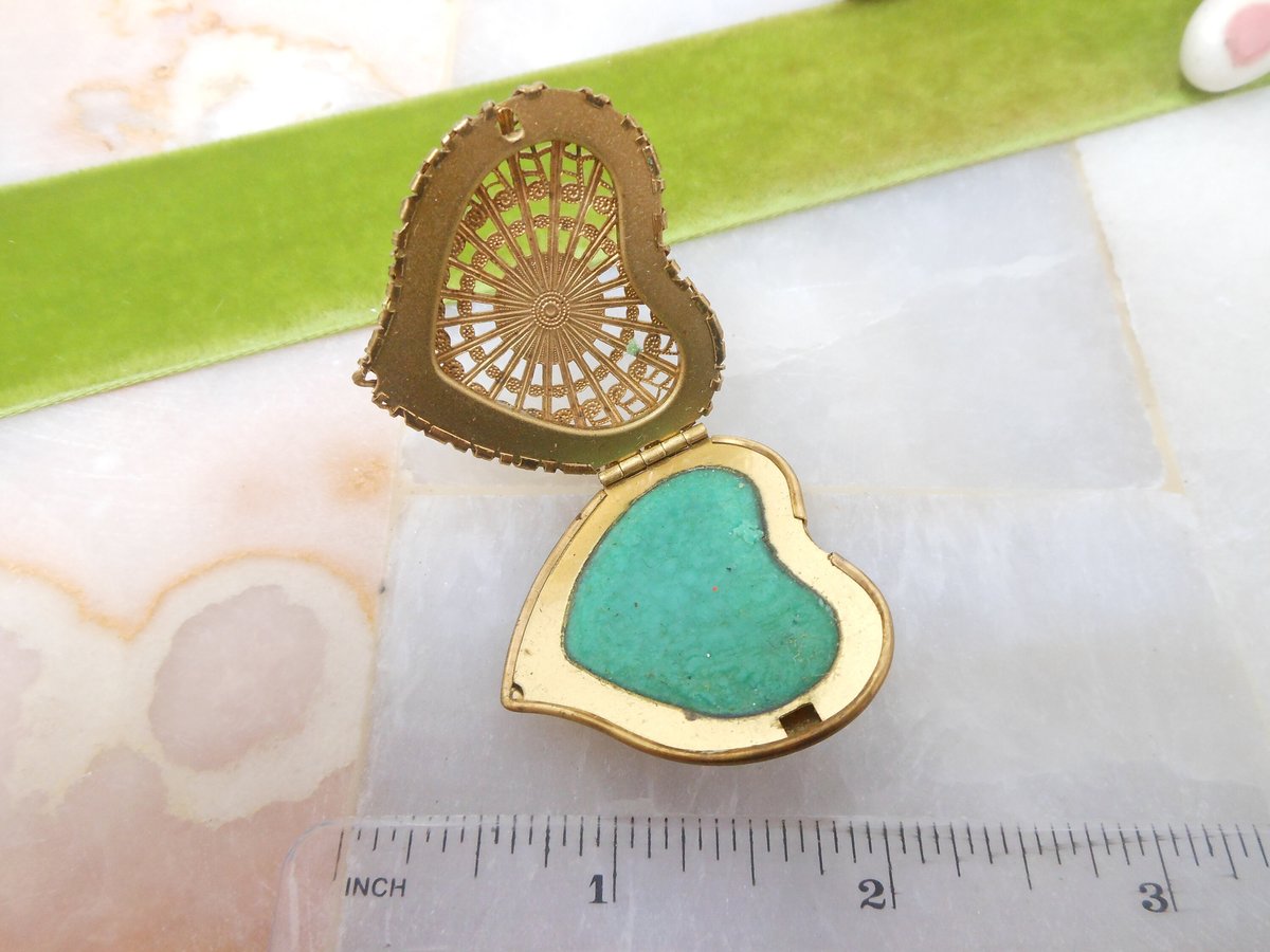 Vintage Perfume Brooch Pin Heart Filigree Pomander Locket Mid Century Vinaigrette Valentine Jewelry Gift, VivianJoel.com
