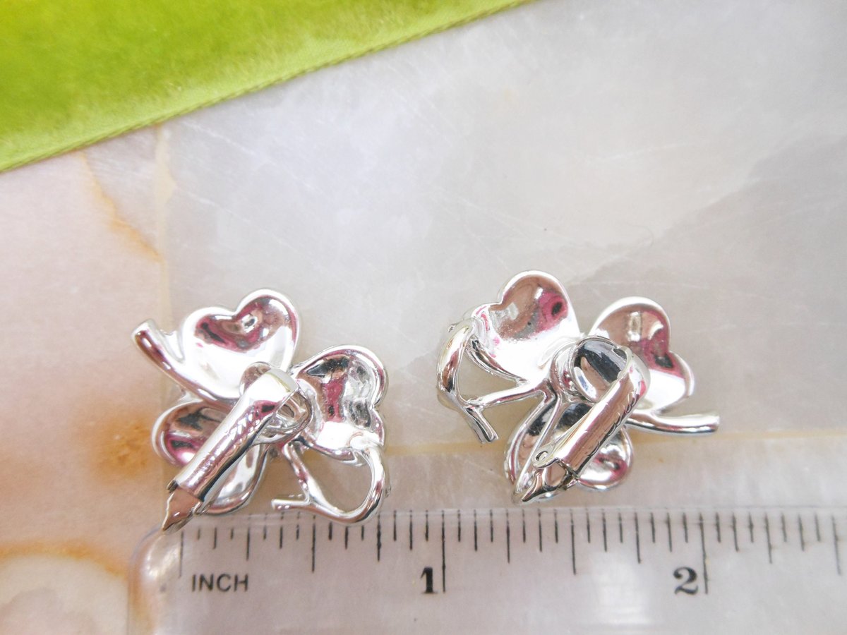 Vintage CORO Enamel Earrings Flower White Clover Clip On Wedding Bridesmaid Designer Jewelry Gift Mid Century, VivianJoel.com