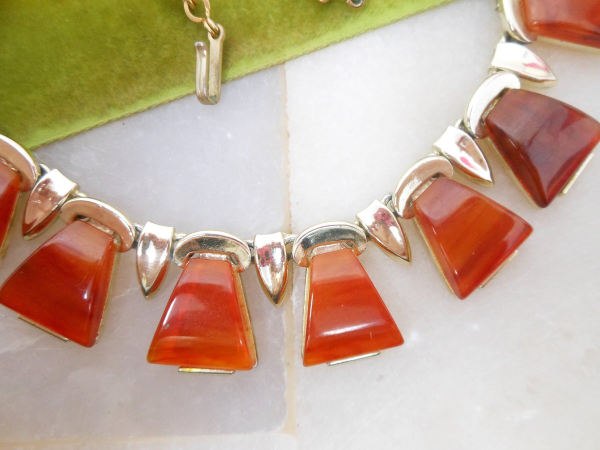 Vintage BAKELITE Collar Necklace Designer CHAREL Rootbeer Plastic Chunky Mid Century Jewelry Gift, VivianJoel.com