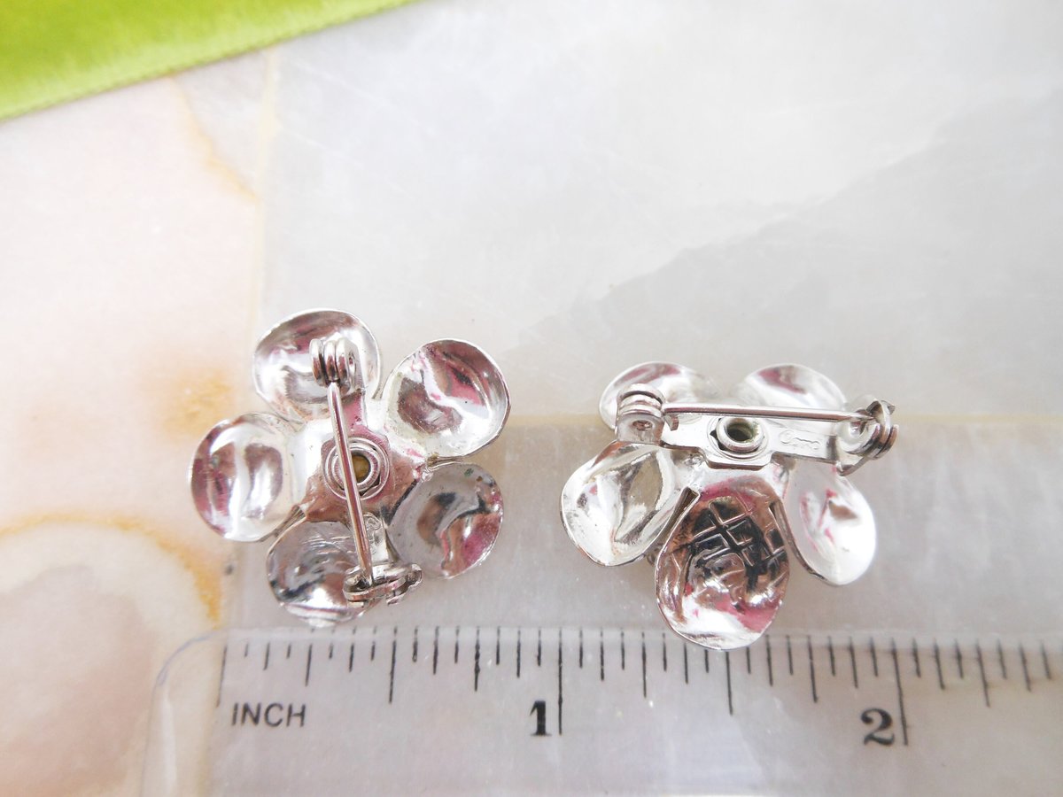 Vintage CORO Flower Scatter Pin Earrings Screw Back Faux Pearl Silver Tone Brooch Set Designer Jewelry Gift Mid Century, VivianJoel.com