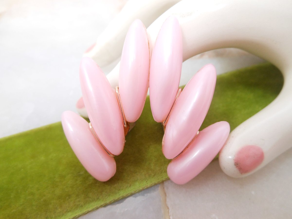 Vintage WEST GERMANY Pink Earrings Clip On Plastic Mod Ear Climbers Jewelry Gift Mid Century, VivianJoel.com