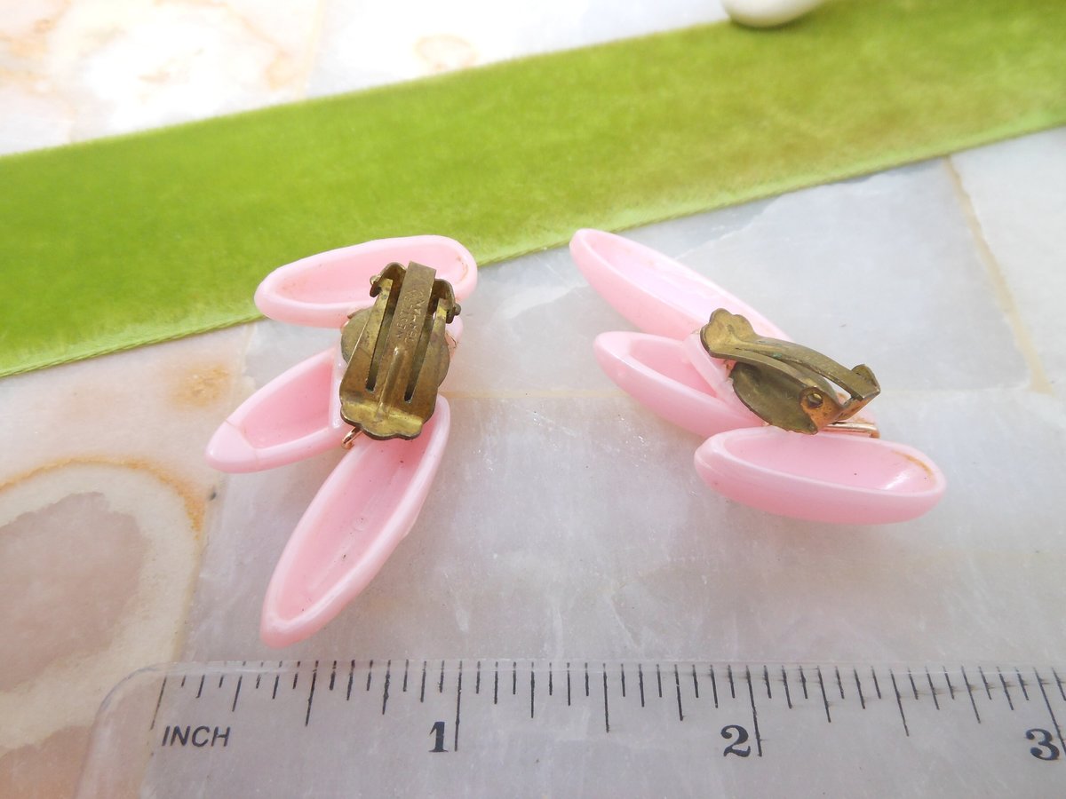 Vintage WEST GERMANY Pink Earrings Clip On Plastic Mod Ear Climbers Jewelry Gift Mid Century, VivianJoel.com