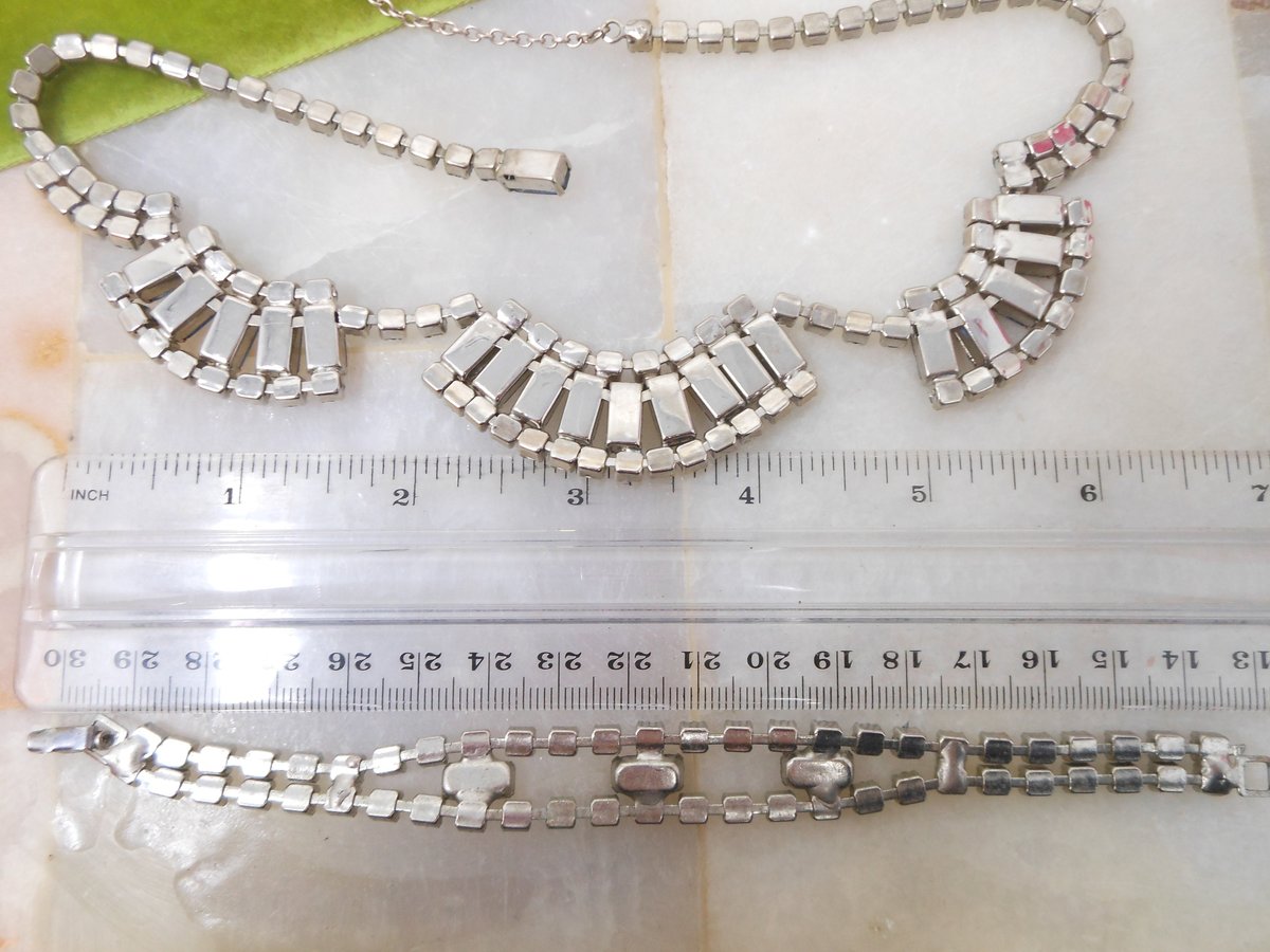 Vintage Blue Rhinestone Necklace Earrings Set Demi Parure Mid Century Regency Renaissance Revival Jewelry Gift, VivianJoel.com