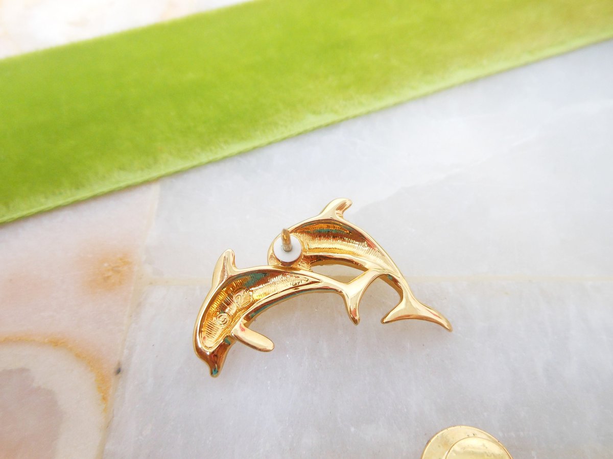 Vintage SWAROVSKI Swan Logo Brooch Dolphin Porpoise Lapel Pin Rhinestone Clear Crystal Petite Figural Designer Jewelry Gift, VivianJoel.com