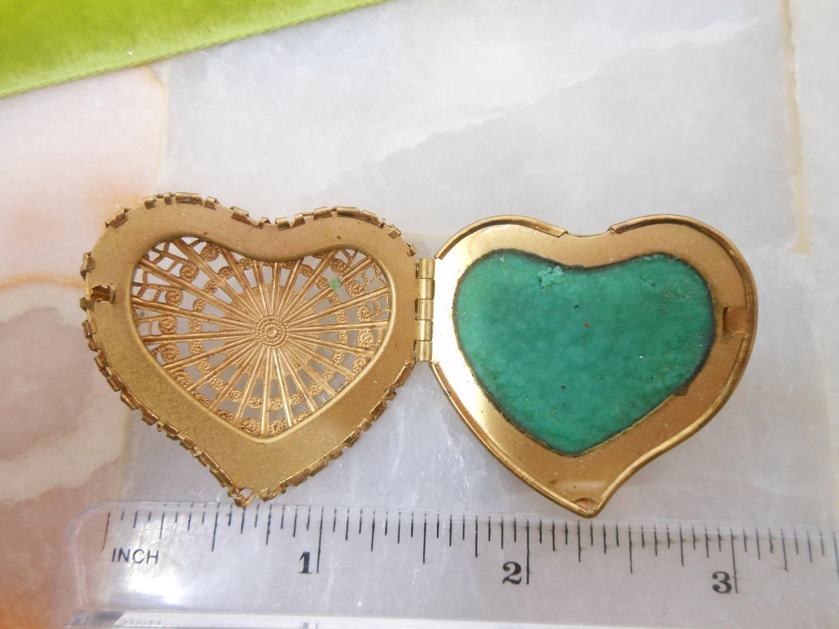 Vintage Perfume Brooch Pin Heart Filigree Pomander Locket Mid Century Vinaigrette Valentine Jewelry Gift, VivianJoel.com