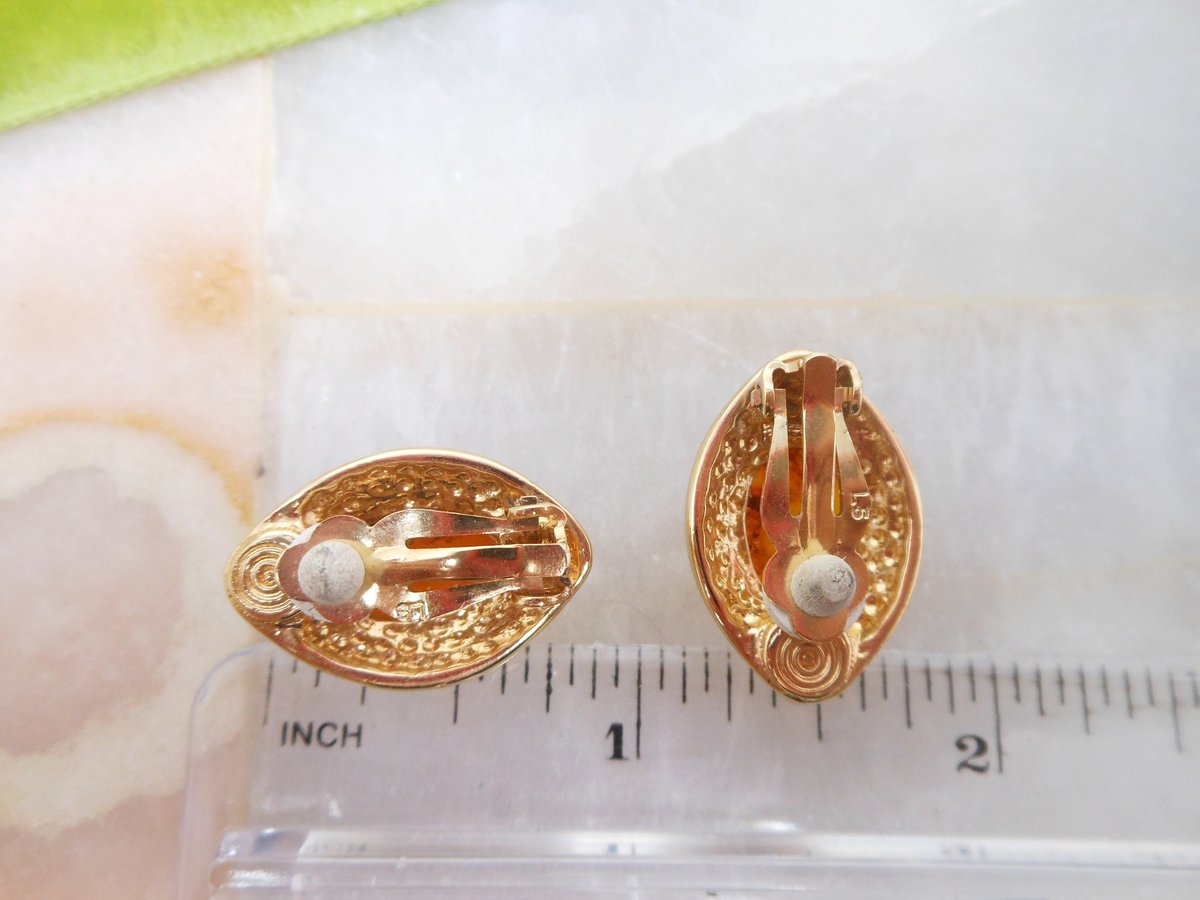 Vintage LOUIS STERN Earrings Clip On Honey Stone Crystal Rhinestone Mogul Classic Designer LS Jewelry Gift, VivianJoel.com