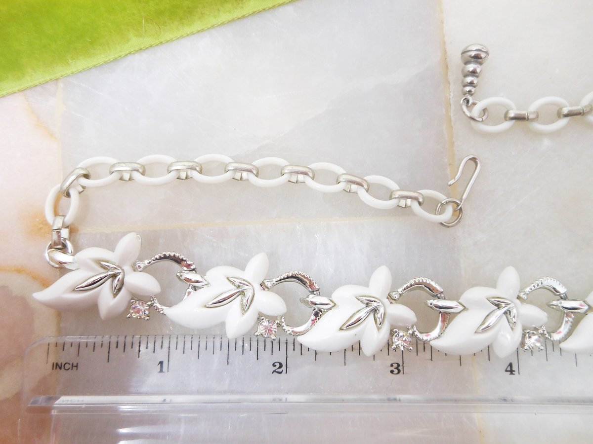 Vintage STAR Necklace Brooch Set White Lucite Plastic Thermoset Rhinestone Pin Up Retro Designer Jewelry Mid Century, VivianJoel.com