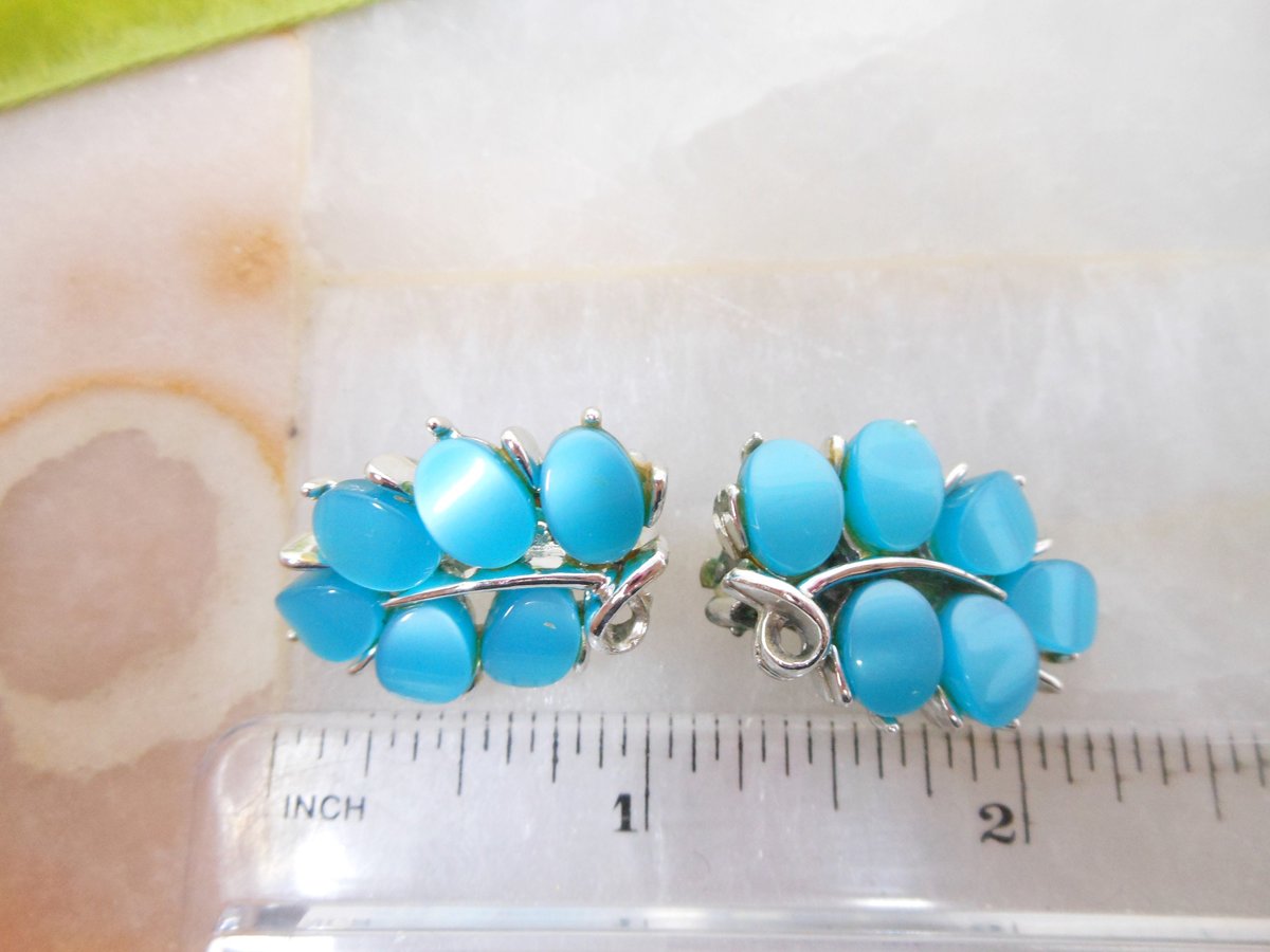 Vintage Earrings LOT 3 Plastic Lucite Clip On Pink Teal Red Satin Moonglow Thermoset CORO Mid Century Jewelry Gift, VivianJoel.com