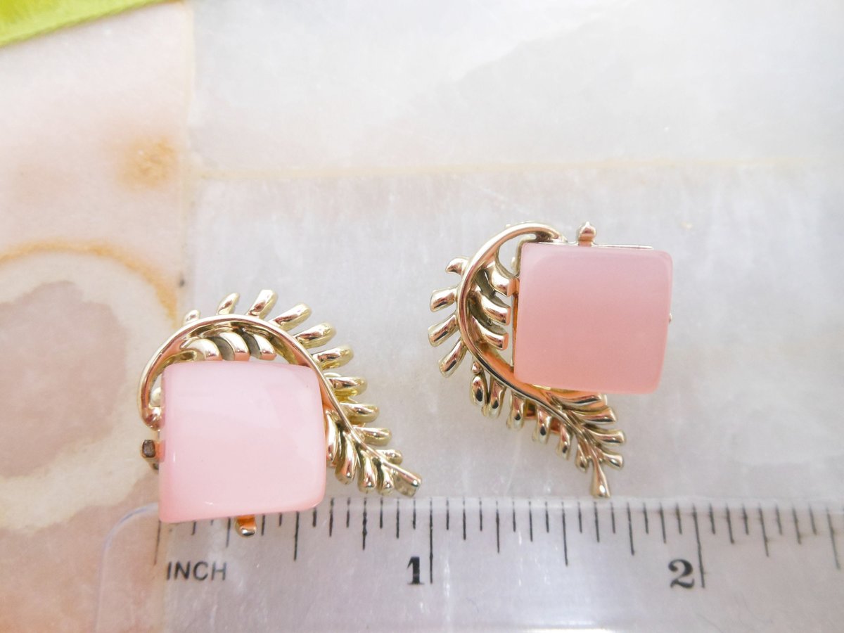 Vintage Earrings LOT 3 Plastic Lucite Clip On Pink Teal Red Satin Moonglow Thermoset CORO Mid Century Jewelry Gift, VivianJoel.com