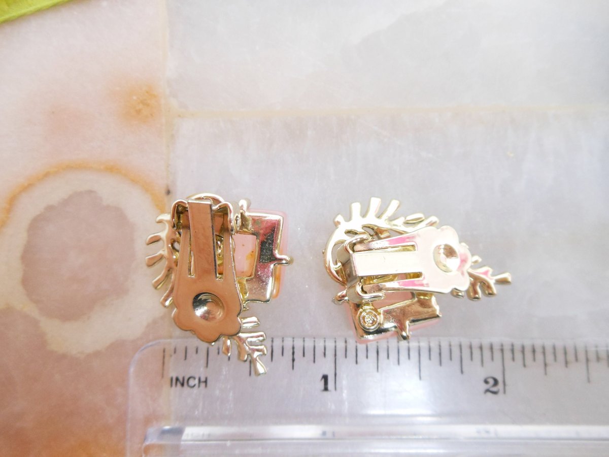 Vintage Earrings LOT 3 Plastic Lucite Clip On Pink Teal Red Satin Moonglow Thermoset CORO Mid Century Jewelry Gift, VivianJoel.com