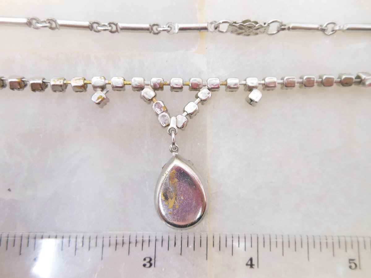 Vintage Rhinestone Necklace Blue Teardrop Pendant Everyday Glam Minimalist Mid Century Jewelry Gift, VivianJoel.com