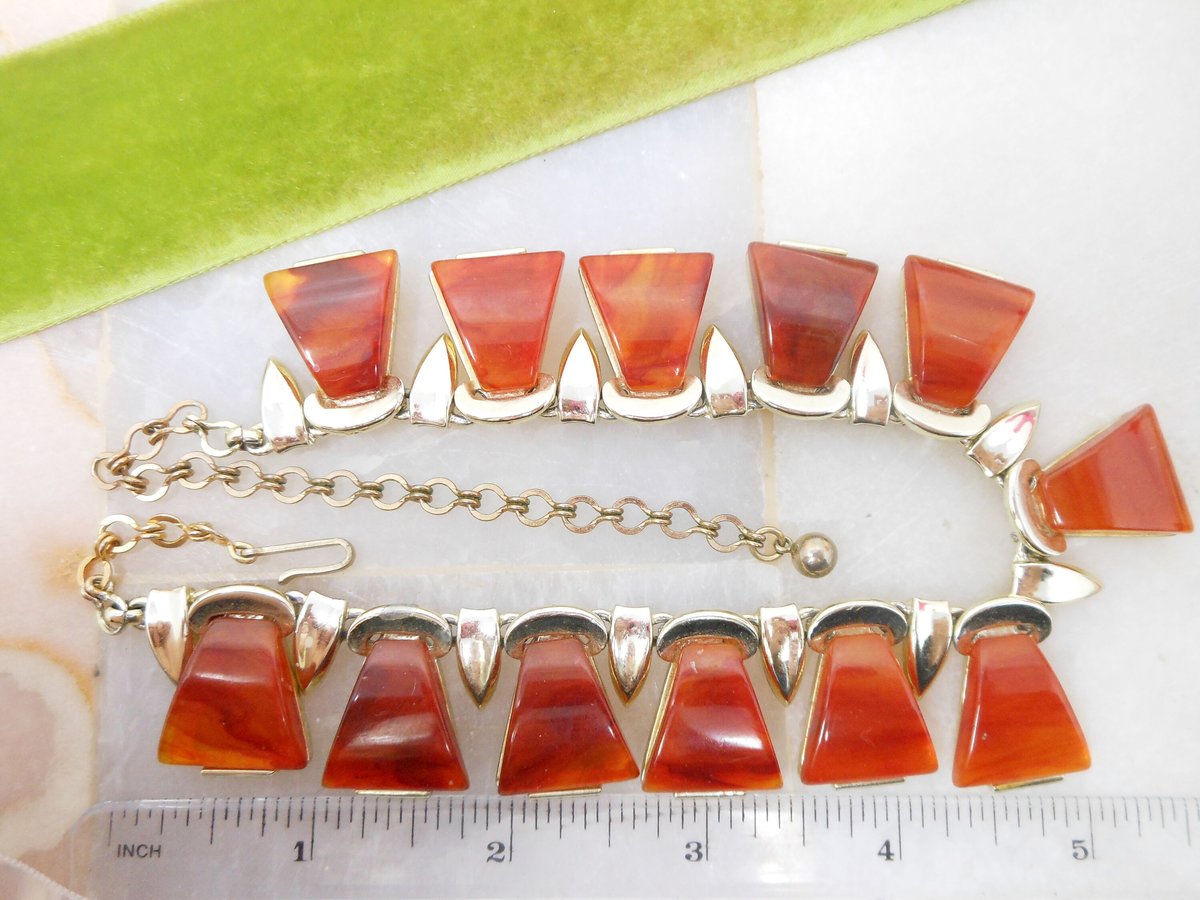 Vintage BAKELITE Collar Necklace Designer CHAREL Rootbeer Plastic Chunky Mid Century Jewelry Gift, VivianJoel.com