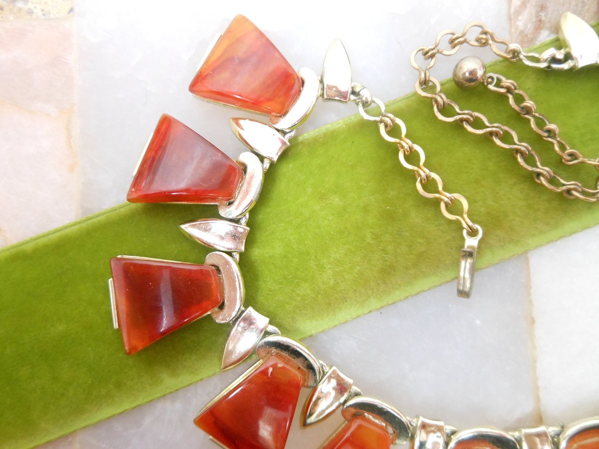 Vintage BAKELITE Collar Necklace Designer CHAREL Rootbeer Plastic Chunky Mid Century Jewelry Gift, VivianJoel.com