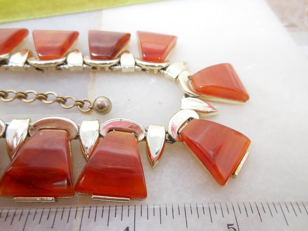 Vintage BAKELITE Collar Necklace Designer CHAREL Rootbeer Plastic Chunky Mid Century Jewelry Gift, VivianJoel.com