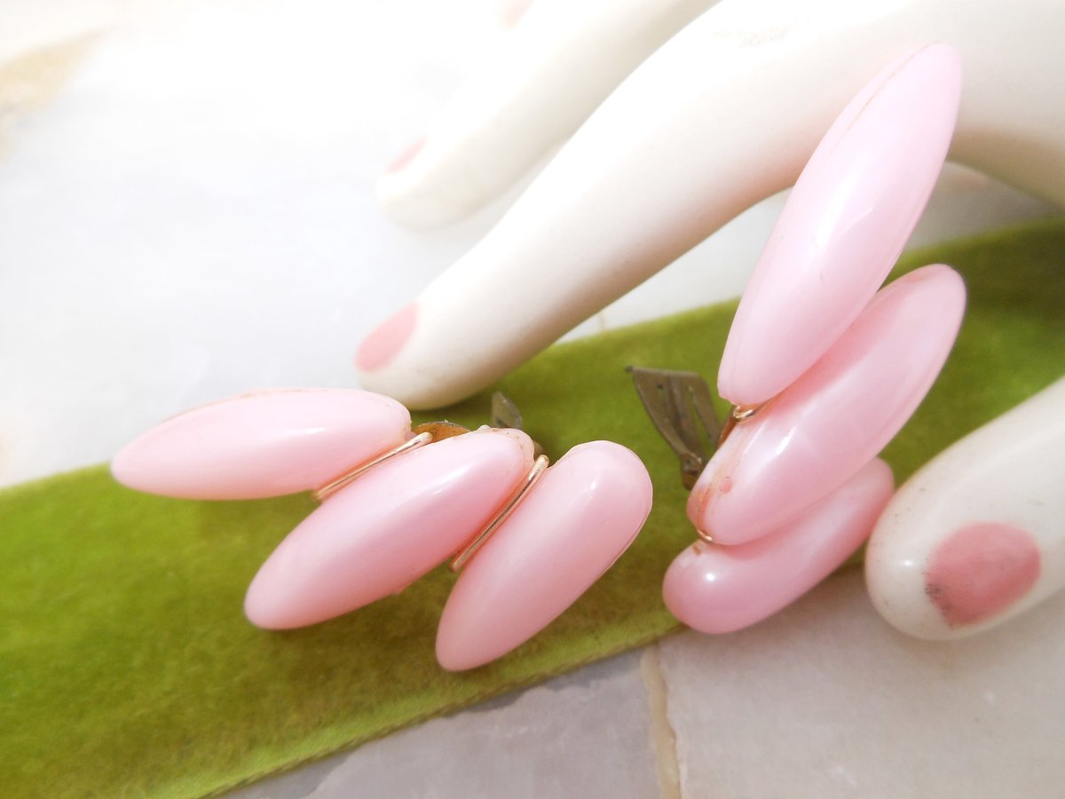 Vintage WEST GERMANY Pink Earrings Clip On Plastic Mod Ear Climbers Jewelry Gift Mid Century, VivianJoel.com