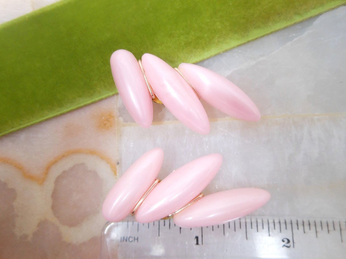 Vintage WEST GERMANY Pink Earrings Clip On Plastic Mod Ear Climbers Jewelry Gift Mid Century, VivianJoel.com
