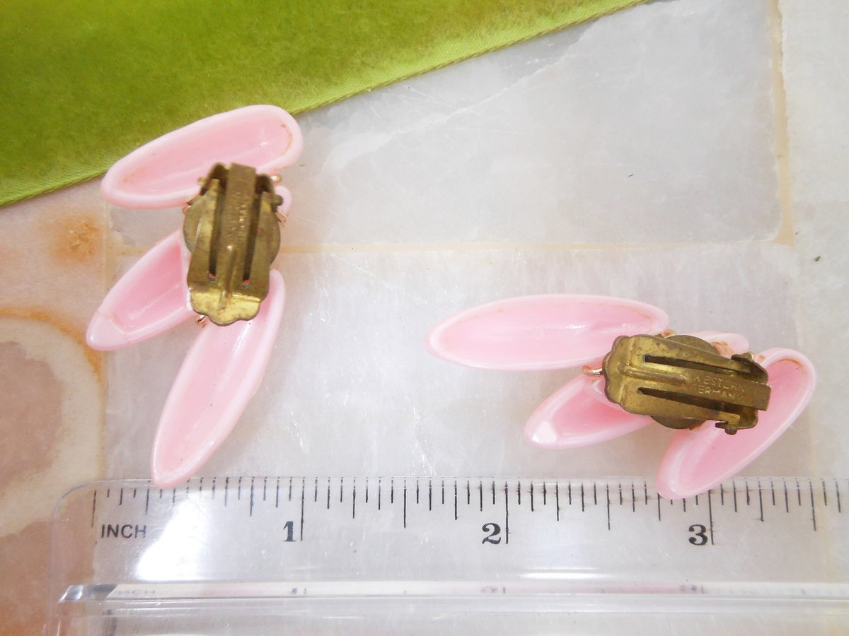 Vintage WEST GERMANY Pink Earrings Clip On Plastic Mod Ear Climbers Jewelry Gift Mid Century, VivianJoel.com