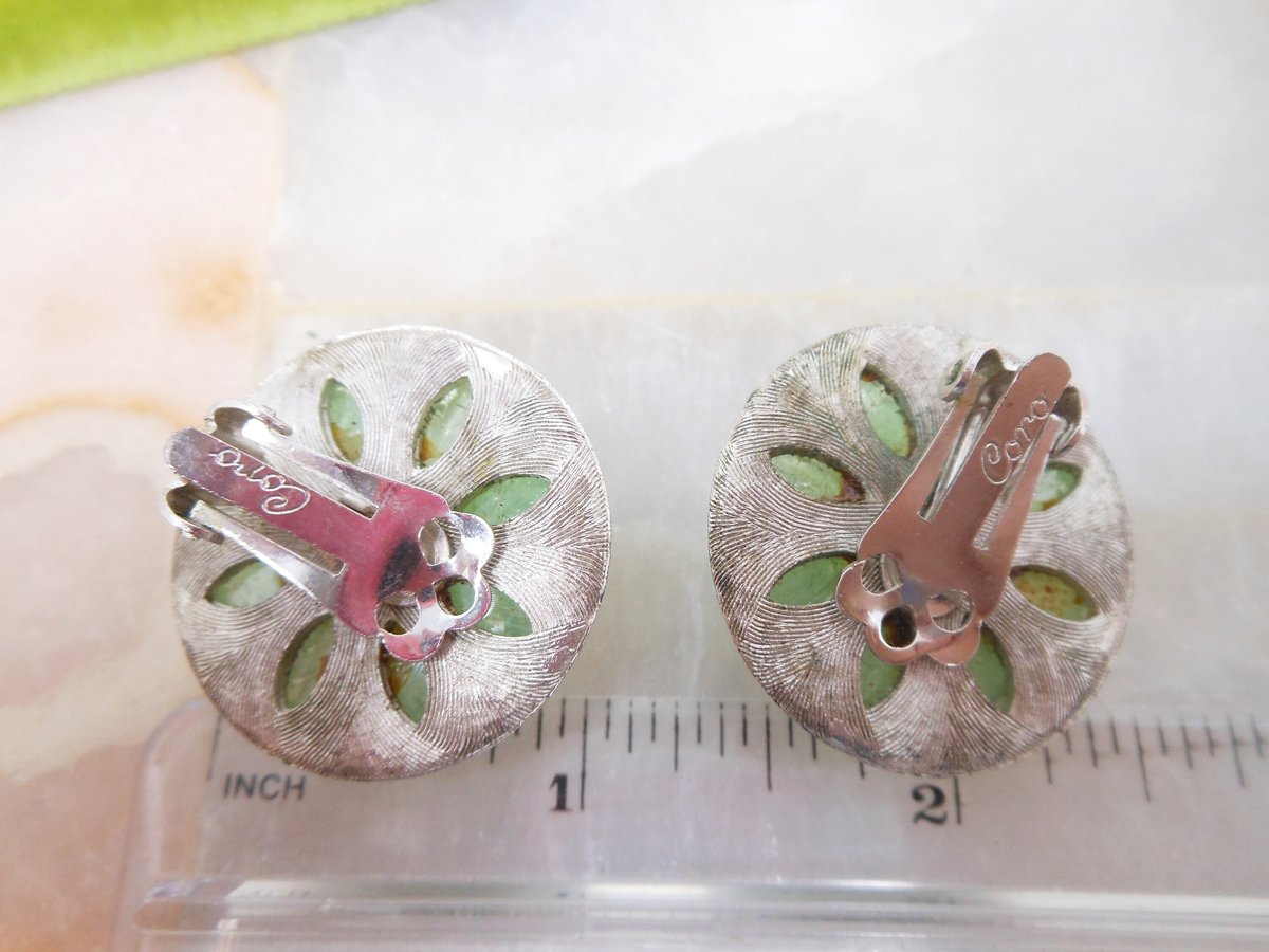 Vintage CORO LOT 2 Earrings Clip On Chunky Pink Green Designer Jewelry Mid Century, VivianJoel.com