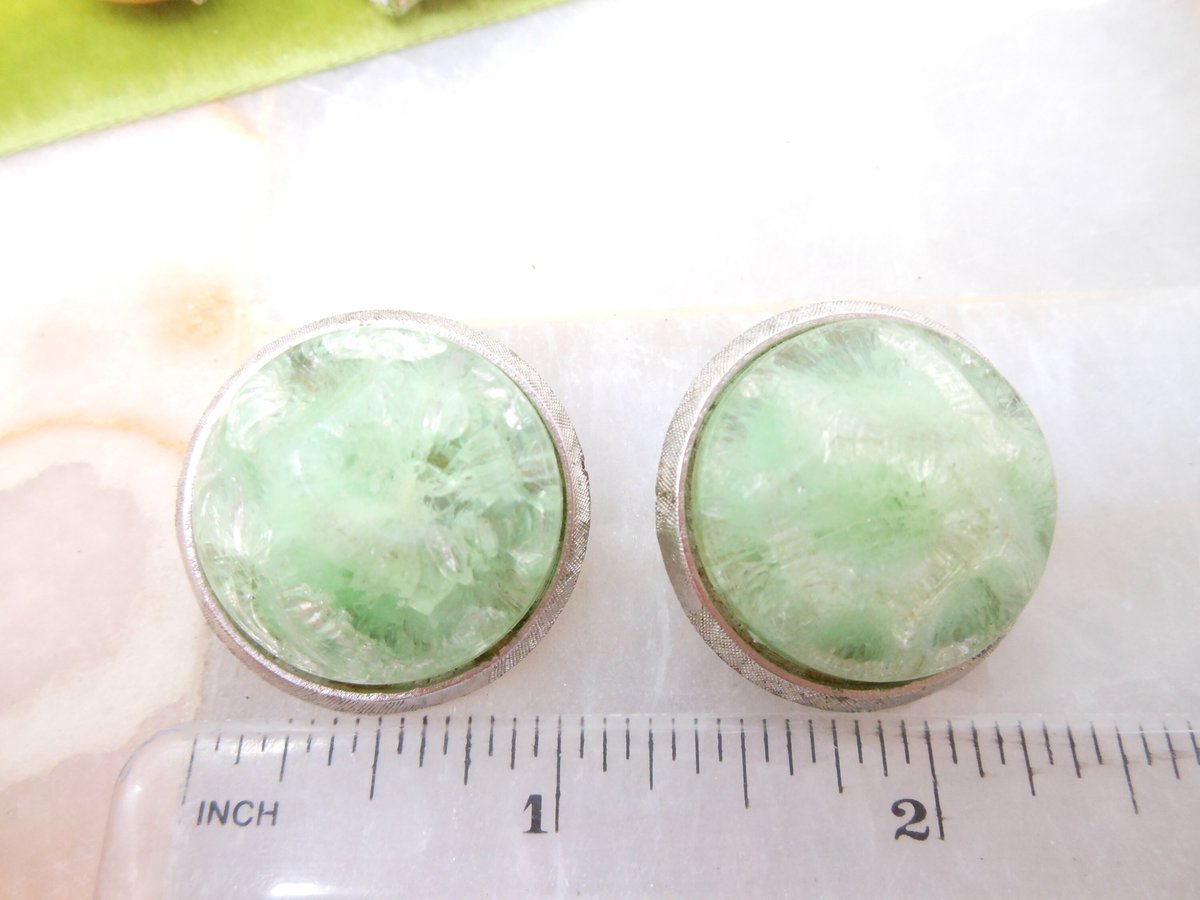 Vintage CORO LOT 2 Earrings Clip On Chunky Pink Green Designer Jewelry Mid Century, VivianJoel.com