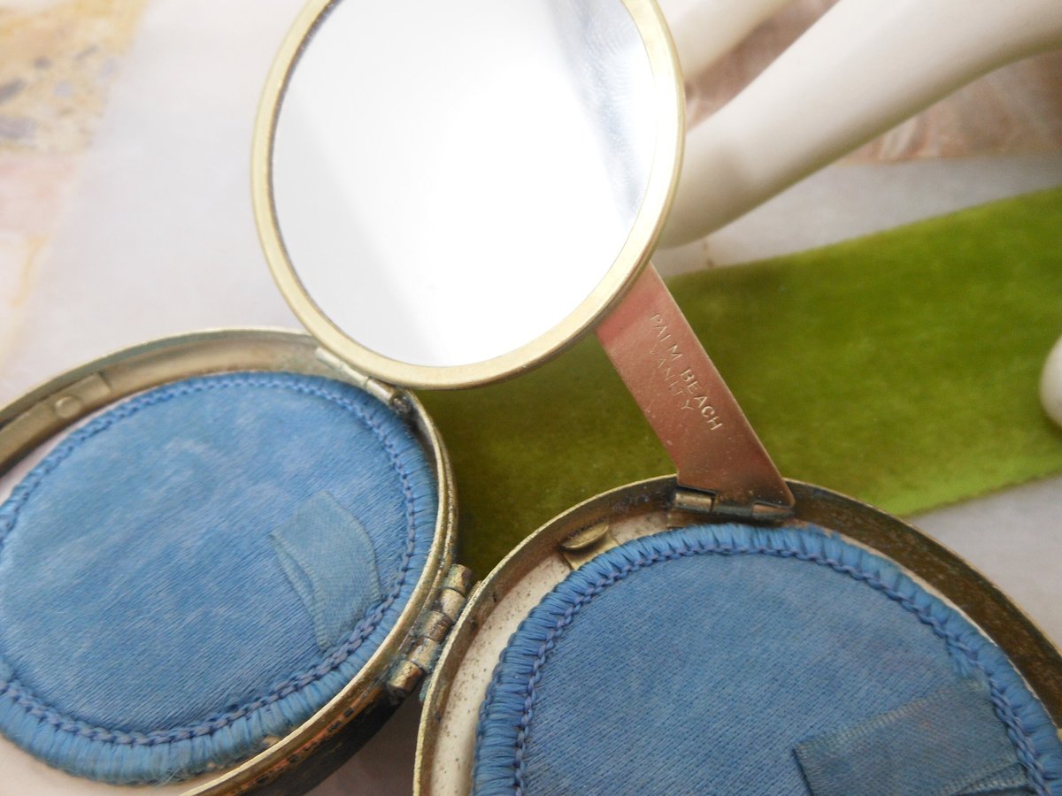 Vintage Antique NAPIER Powder Purse Vanity Mirror Compact Rouge Art Deco Crystal Pill Box Palm Beach, VivianJoel.com
