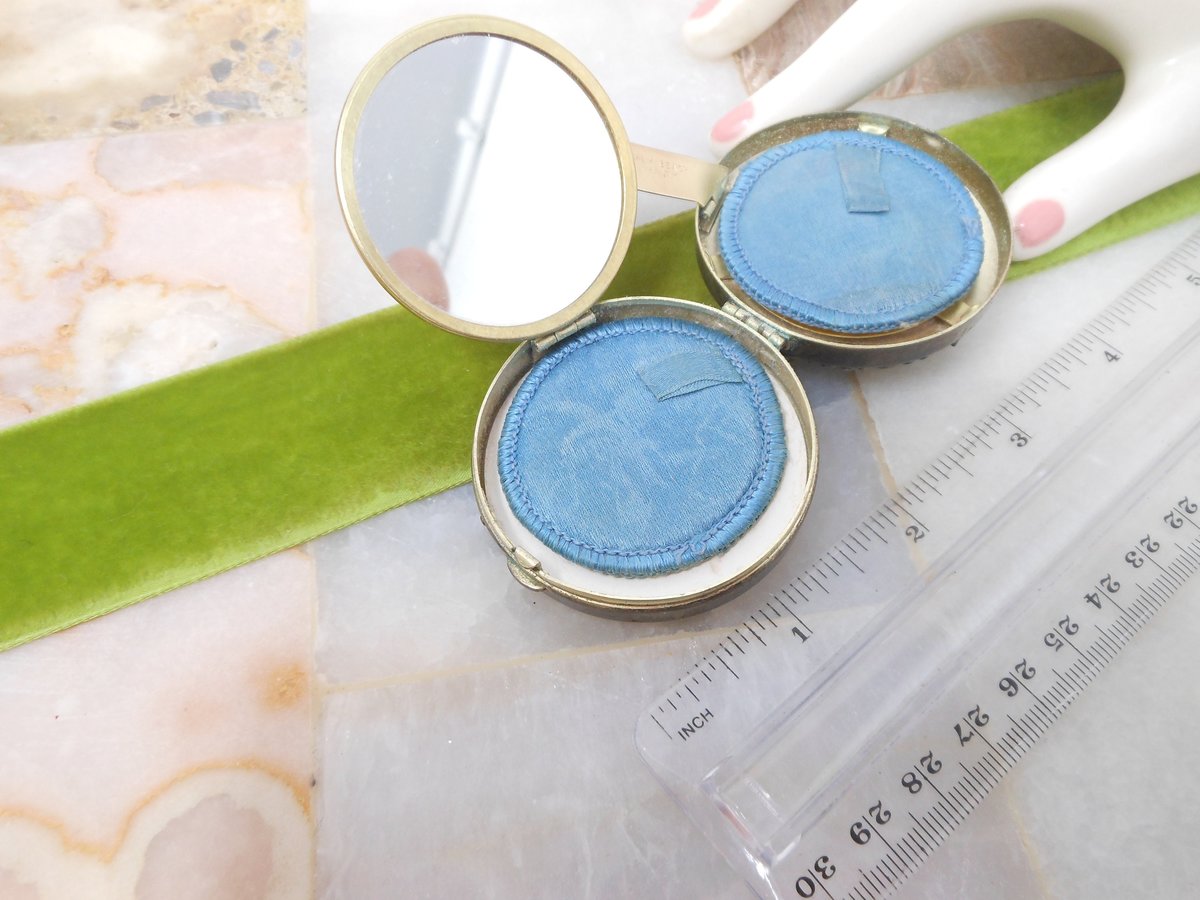 Vintage Antique NAPIER Powder Purse Vanity Mirror Compact Rouge Art Deco Crystal Pill Box Palm Beach, VivianJoel.com