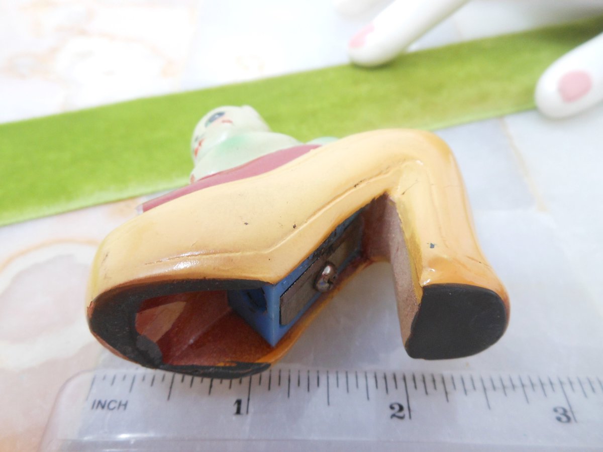 Vintage Cat in Shoe Pencil Sharpener Old Shanghai China Import Handpaint Kitsch Cute Mid Century *as is*, VivianJoel.com