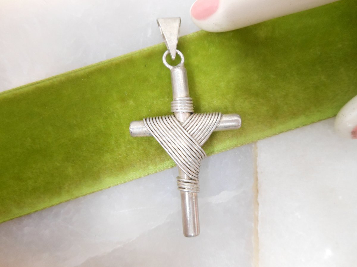 Vintage STERLING SILVER Cross Pendant Artisan Chunky Brutalist 925 Modernist Mid Century Jewelry Gift,  VivianJoel.com