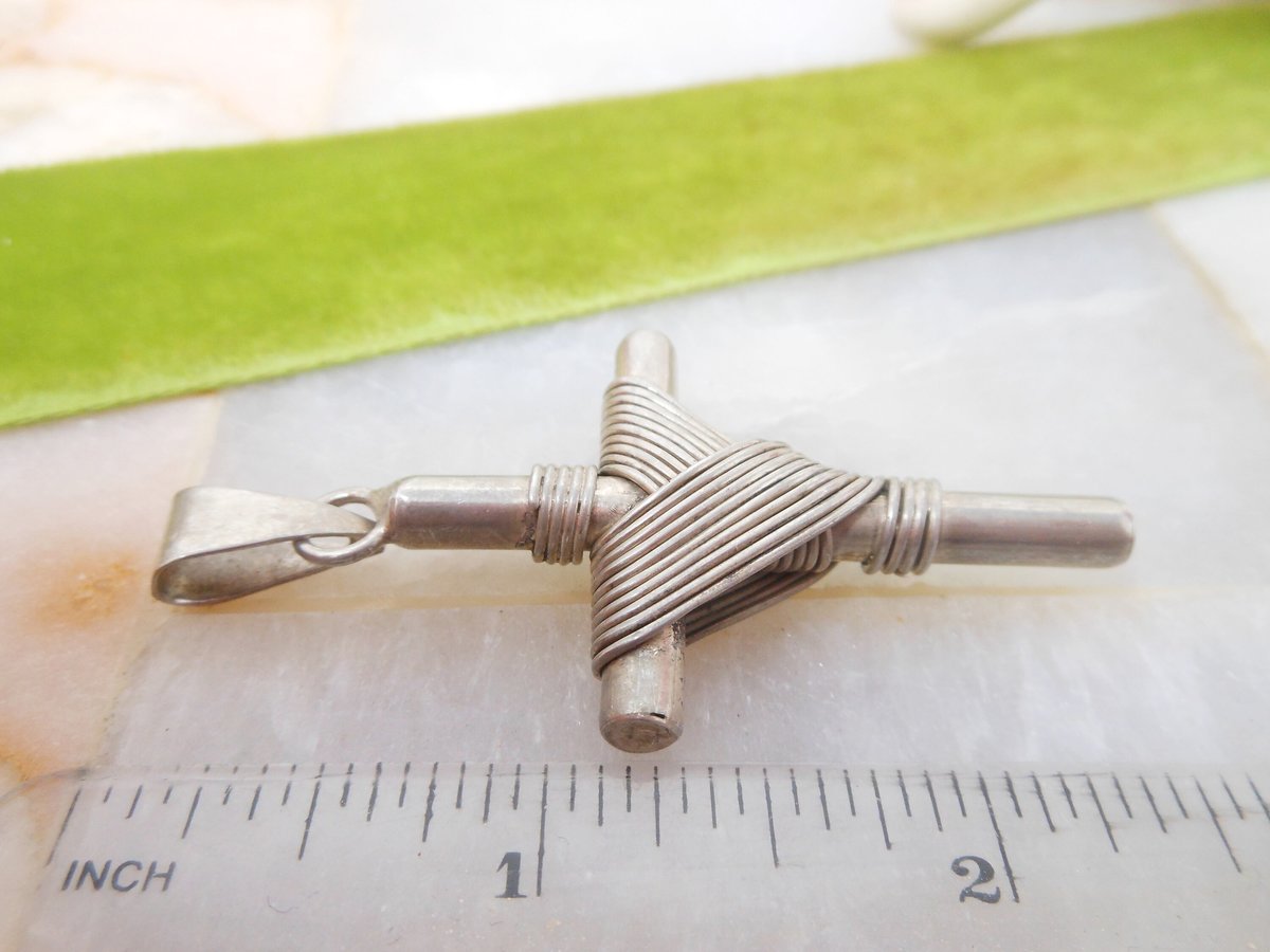 Vintage STERLING SILVER Cross Pendant Artisan Chunky Brutalist 925 Modernist Mid Century Jewelry Gift,  VivianJoel.com
