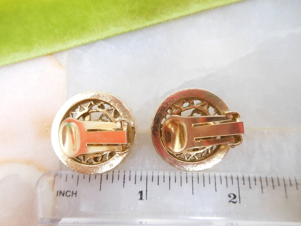 Vintage Peking Glass Earrings Clip On Victorian Revival Etruscan Pearl Turquoise Flower Mid Century Jewelry Gift, VivianJoel.com