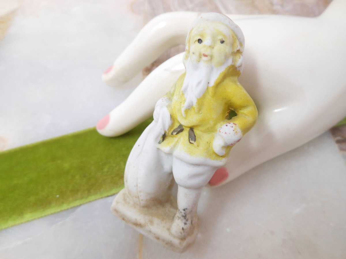 Vintage JAPAN Gnome Pixie Elf Santa Bisque Ceramic Porcelain Christmas Anytime Figurine Mid Century, VivianJoel.com