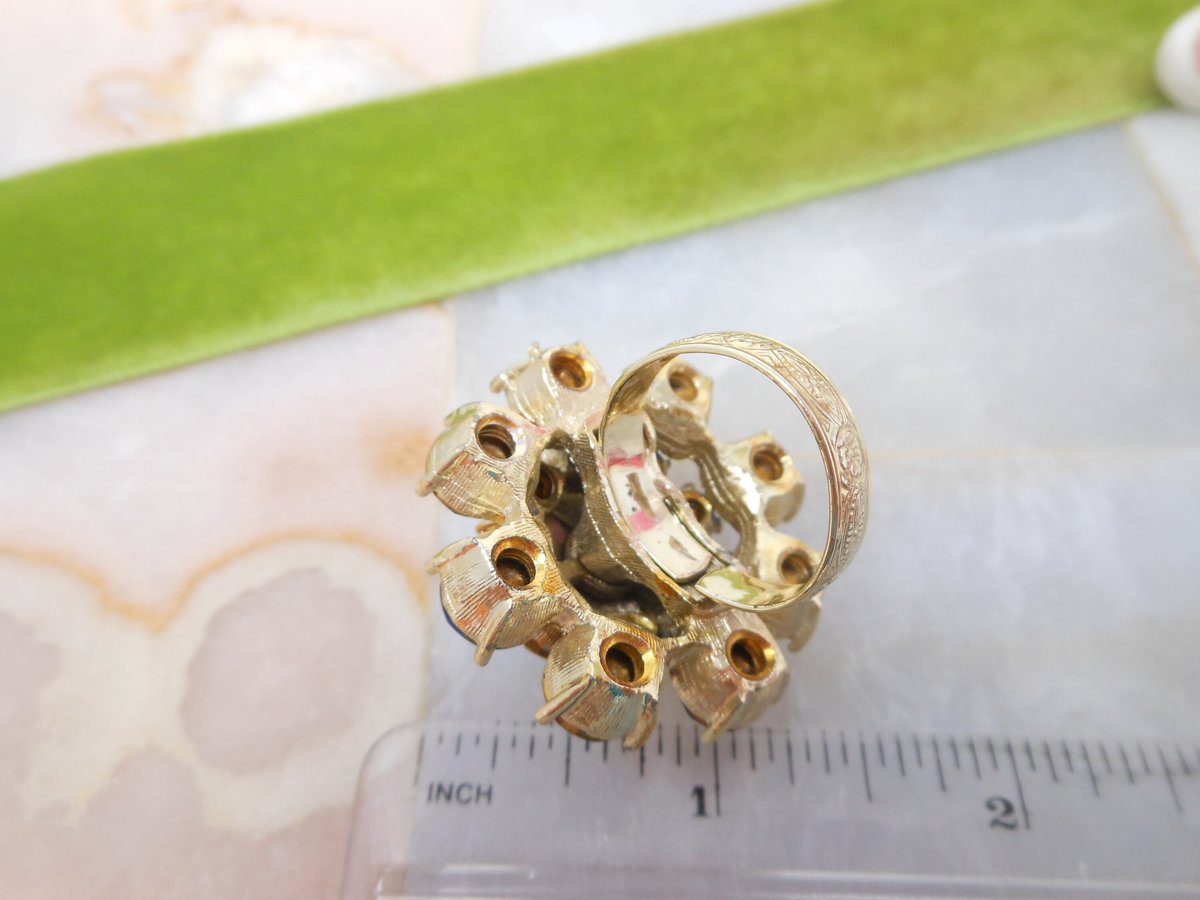 Vintage Chunky Big Ring Sapphire Blue Crystal Ring Party Cocktail Costume Statement Jewelry Gift Size 8,  VivianJoel.com