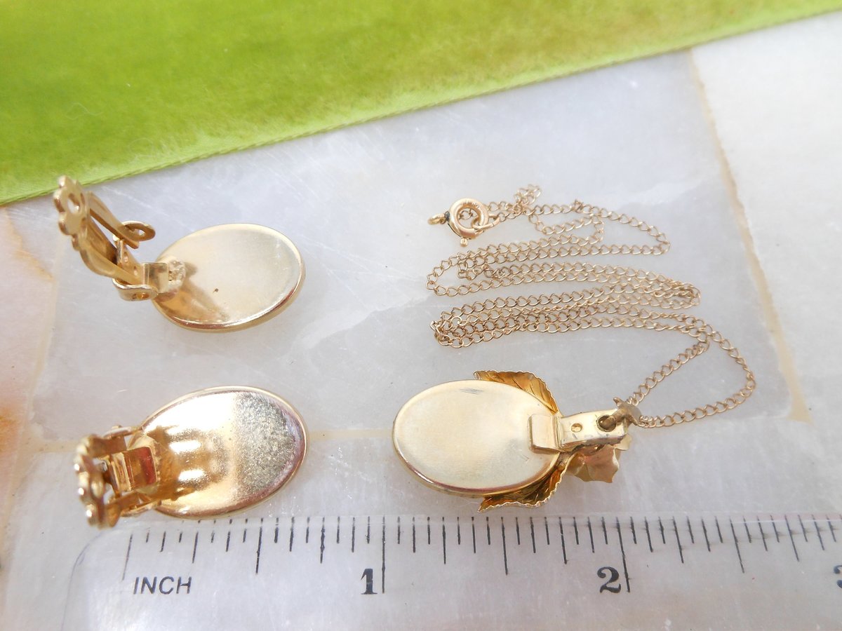 Vintage Cameo Blue Pendant Necklace Earrings Set Jasper Wedgewood Plastic Angel Gold Fill Chain Jewelry Mid Century Gift, VivianJoel.com