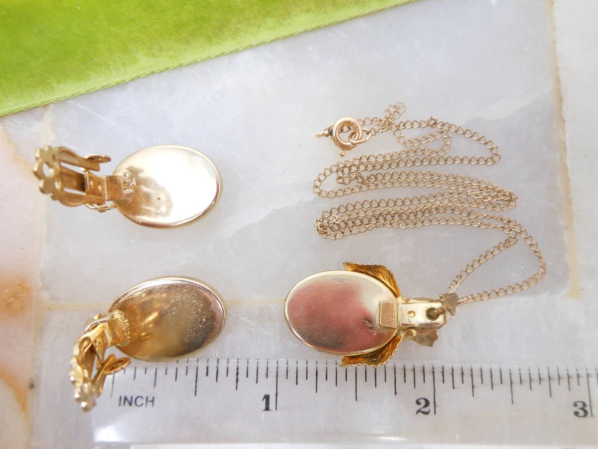 Vintage Cameo Blue Pendant Necklace Earrings Set Jasper Wedgewood Plastic Angel Gold Fill Chain Jewelry Mid Century Gift, VivianJoel.com