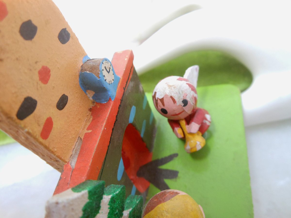 Vintage Christmas Diorama Wood Angel Fireplace Tree Handpaint JAPAN Mid Century *as is*, VivianJoel.com