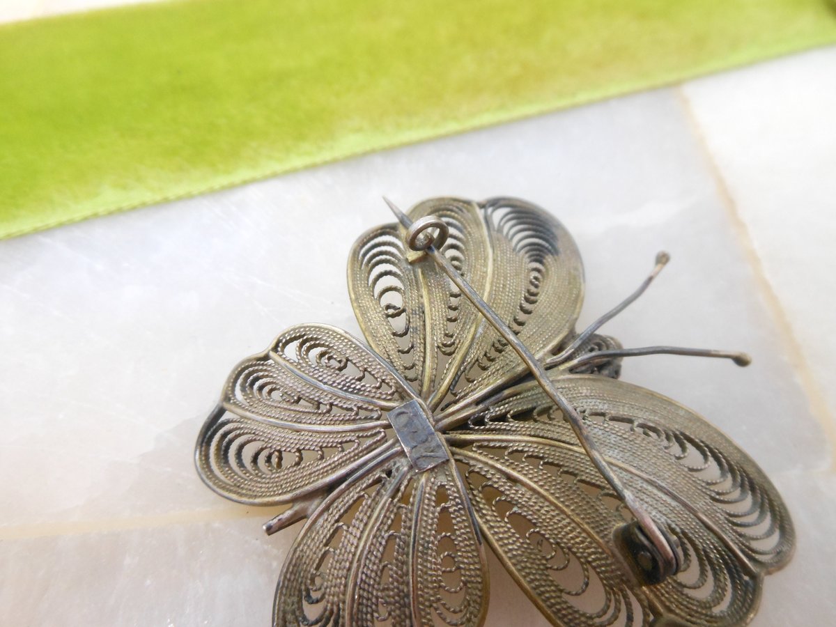 Vintage Cannetille Butterfly Moth Pin Brooch Insect Bug Ornate Silver Figural Mid Century Jewelry Gift, VivianJoel.com