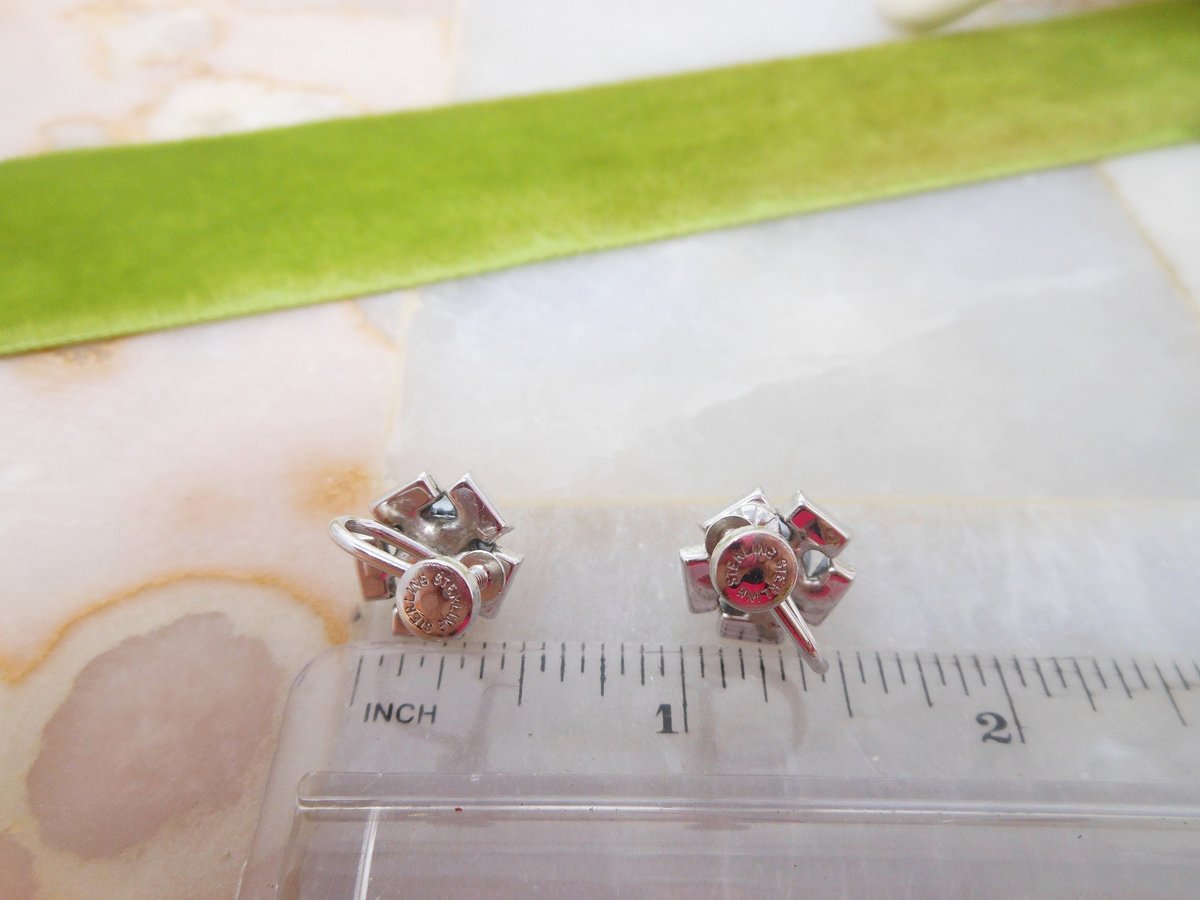 Vintage STERLING SILVER Pearl Earrings Screw Back 925 Crystal Rhinestone Petite South Seas Jewelry Gift, VivianJoel.com