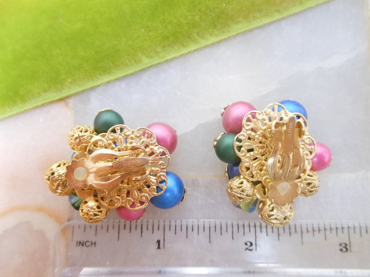 Vintage Cha Cha Bead Earrings PAT PEND Crystal Clip On Dangle Party Glam Designer Mid Century Jewelry Gift, VivianJoel.com