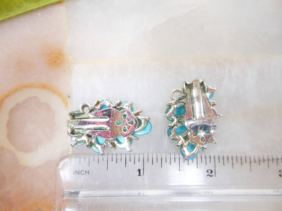 Vintage Earrings LOT 3 Plastic Lucite Clip On Pink Teal Red Satin Moonglow Thermoset CORO Mid Century Jewelry Gift, VivianJoel.com