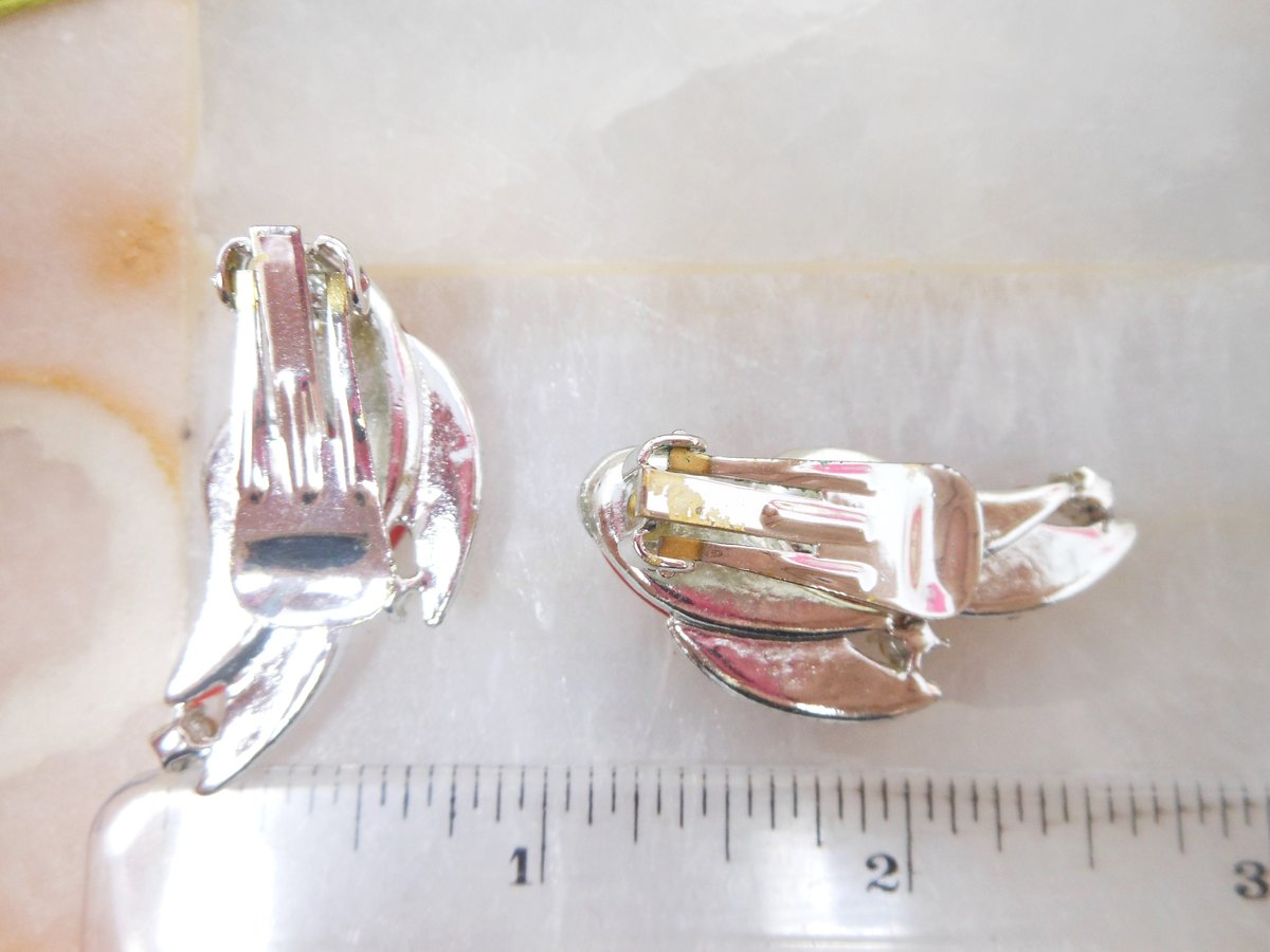 Vintage Earrings LOT 3 Plastic Lucite Clip On Pink Teal Red Satin Moonglow Thermoset CORO Mid Century Jewelry Gift, VivianJoel.com