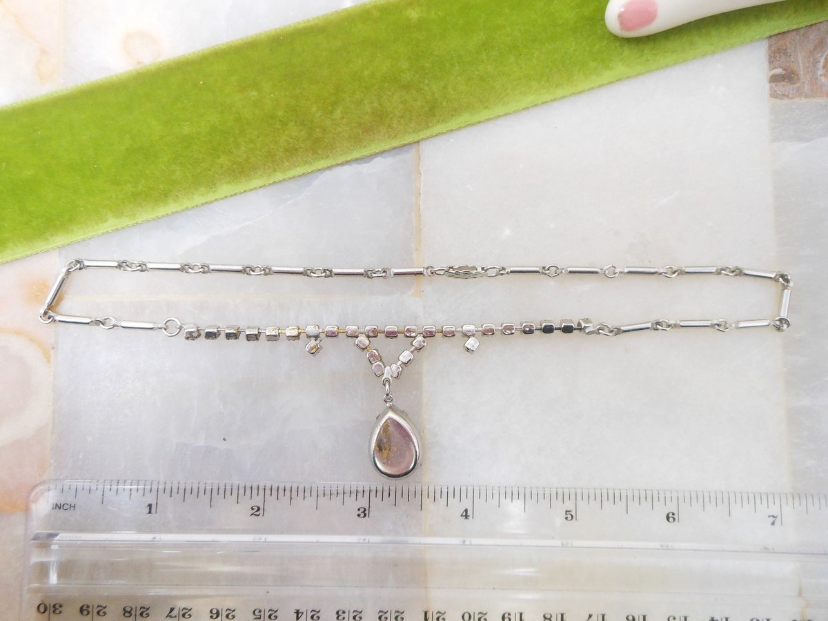 Vintage Rhinestone Necklace Blue Teardrop Pendant Everyday Glam Minimalist Mid Century Jewelry Gift, VivianJoel.com