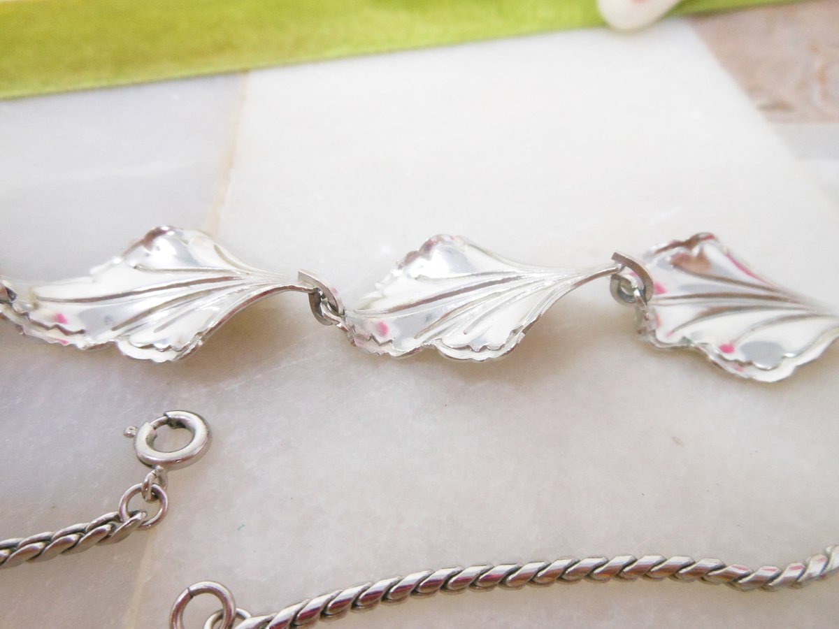 Vintage STERLING Silver Necklace Earrings Set BOND BOYD Screw Back 925 Ruffled Leaf Designer Mid Century Jewelry Gift, VivianJoel.com