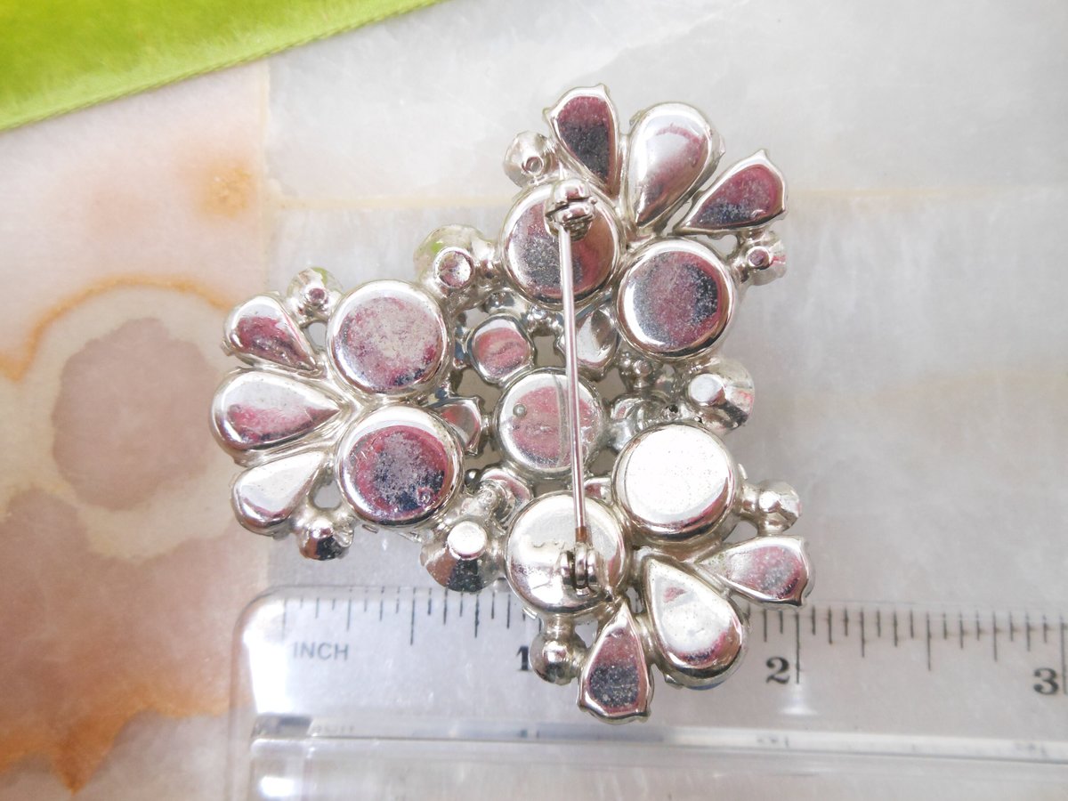 Vintage Blue Rhinestone Brooch Pin Layered Flower Spray Mid Century Jewelry Gift, VivianJoel.com