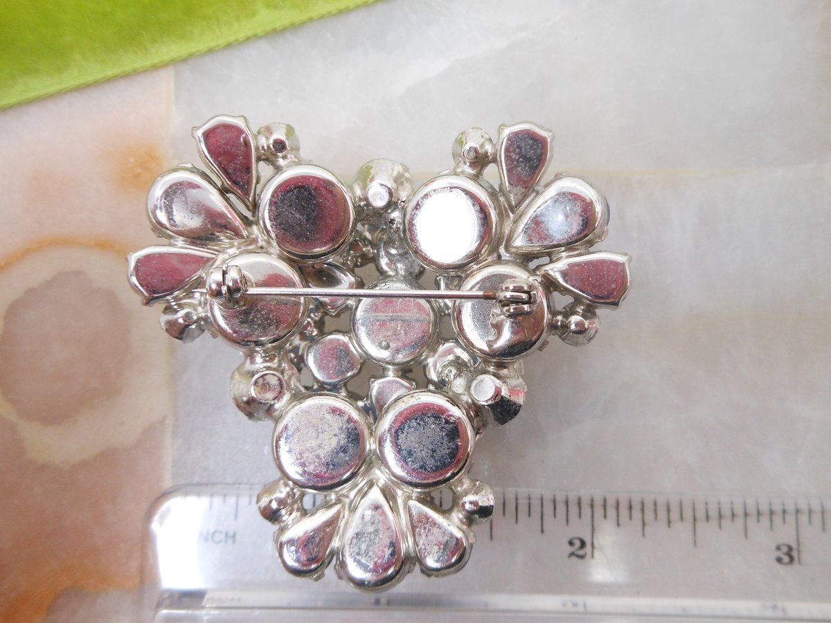 Vintage Blue Rhinestone Brooch Pin Layered Flower Spray Mid Century Jewelry Gift, VivianJoel.com