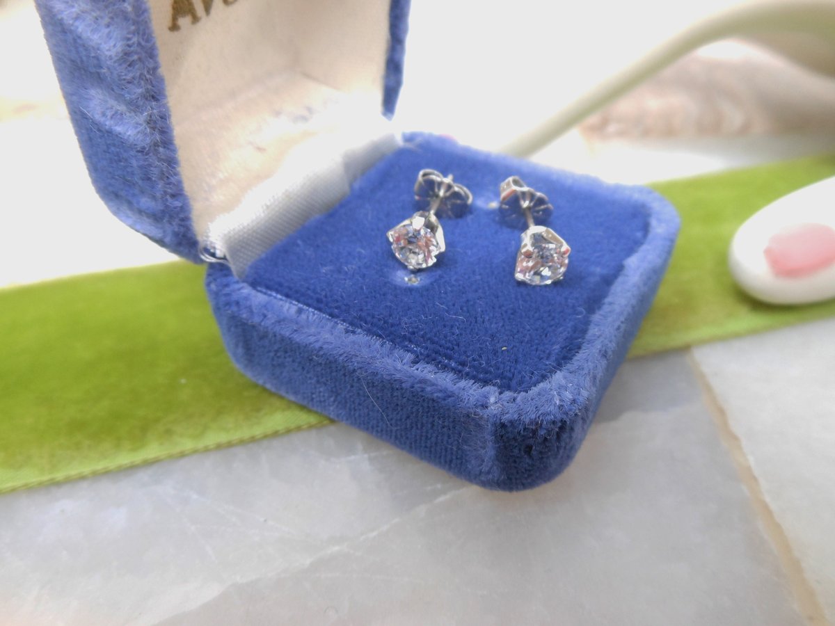 Vintage STERLING SILVER Crystal Earrings Stud Pierced Post IOB Avon Designer Jewelry Gift, VivianJoel.com