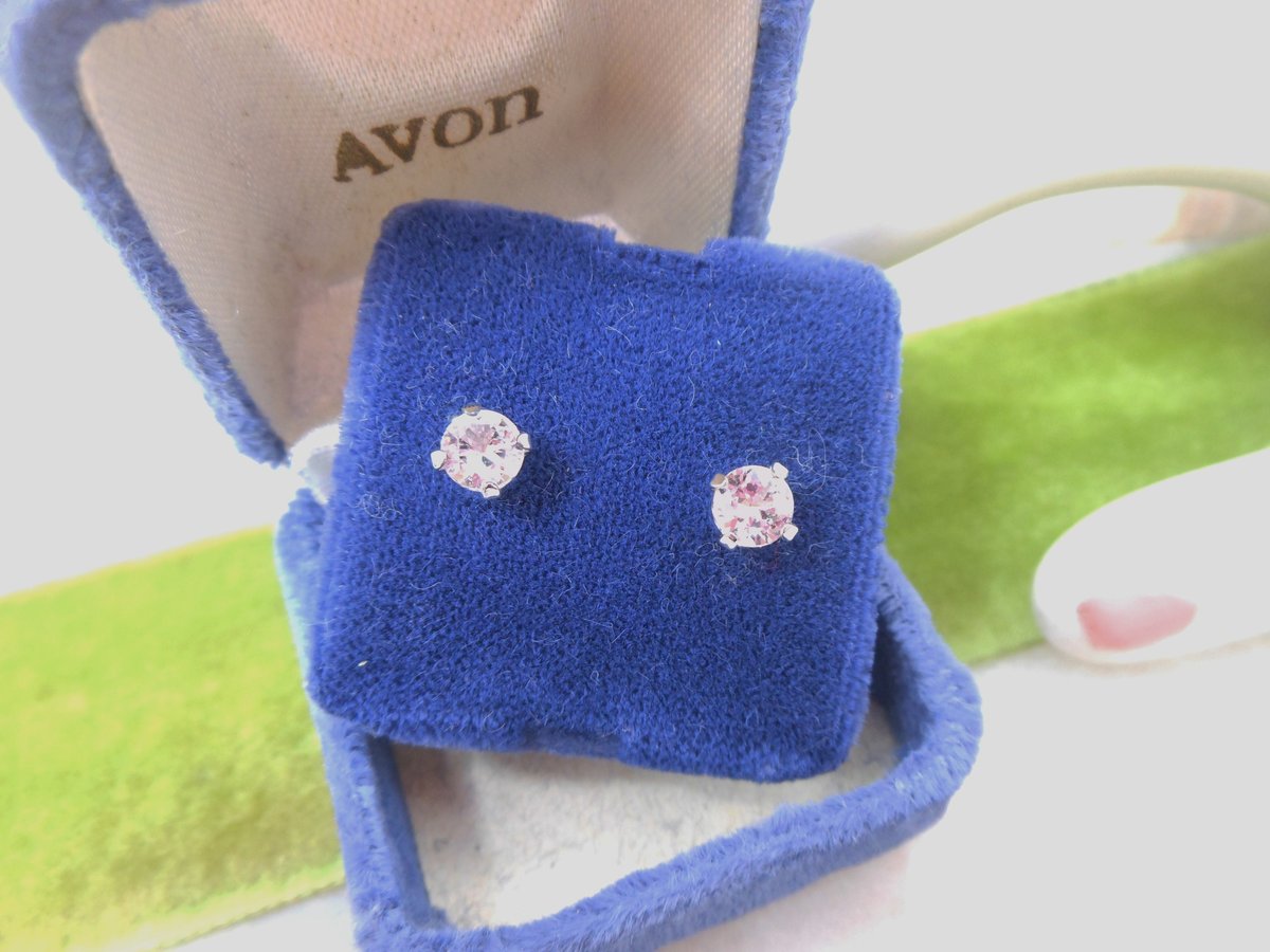 Vintage STERLING SILVER Crystal Earrings Stud Pierced Post IOB Avon Designer Jewelry Gift, VivianJoel.com