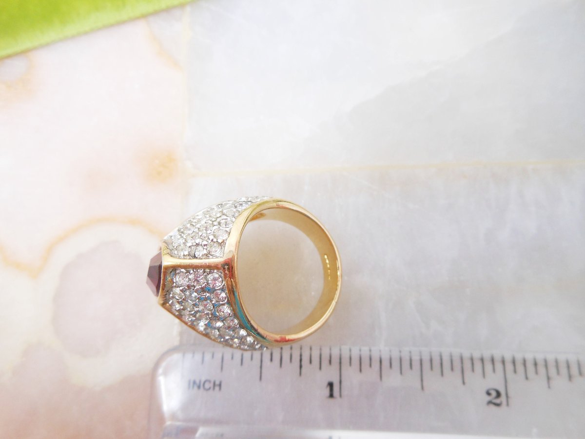 Vintage BLANCA Statement Ring Pave Crystal Rhinestone Amethyst Purple Designer Jewelry Gift Size 7.5 Chunky Runway 80s, VivianJoel.com