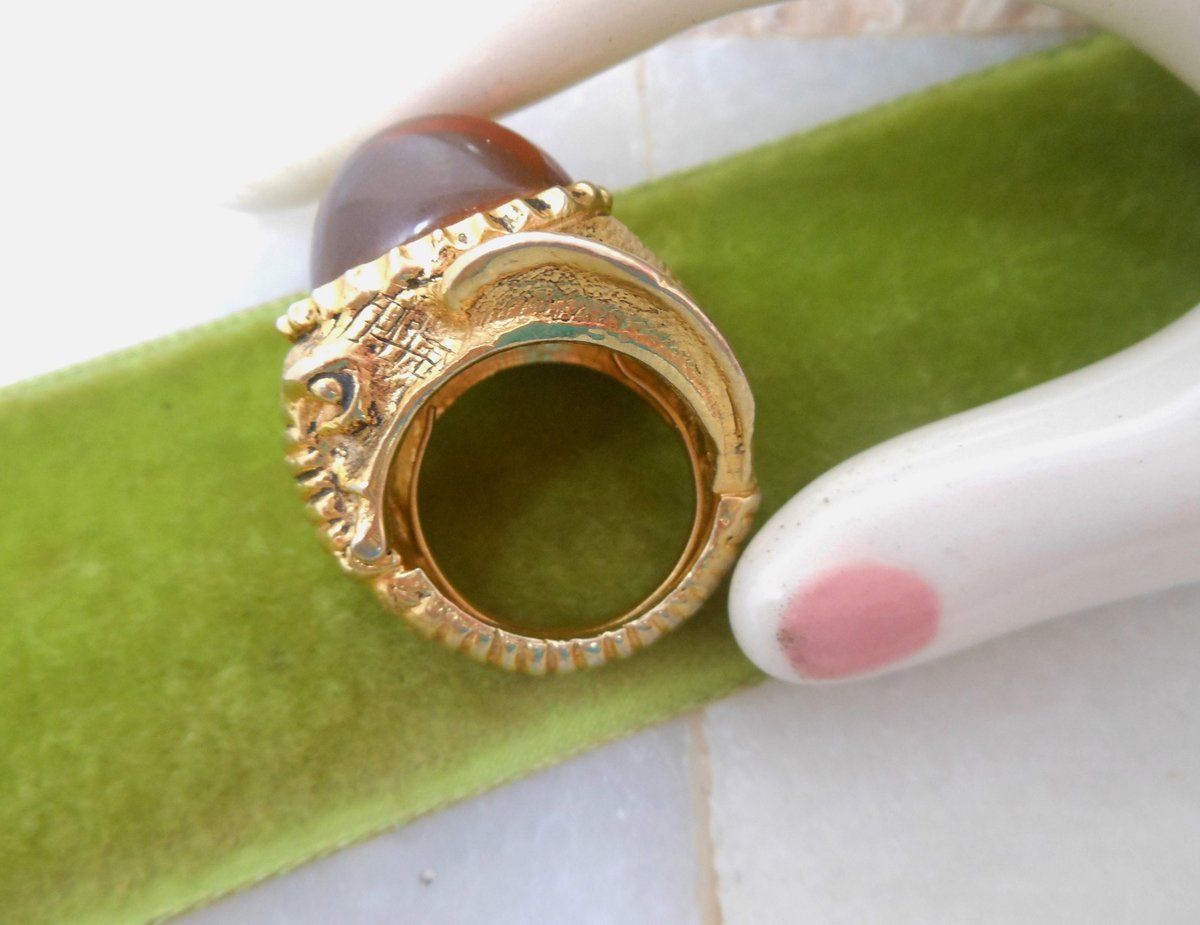 Vintage VENDOME Chunky Ring Elephant Statement Cocktail Costume Figural Size 7 Designer Jewelry Mid Century, VivianJoel.com